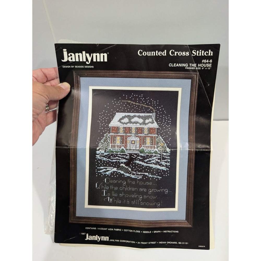 NEW Janlynn Counted Cross Stitch Kit "Cleaning The House" Vintage Winter Kit